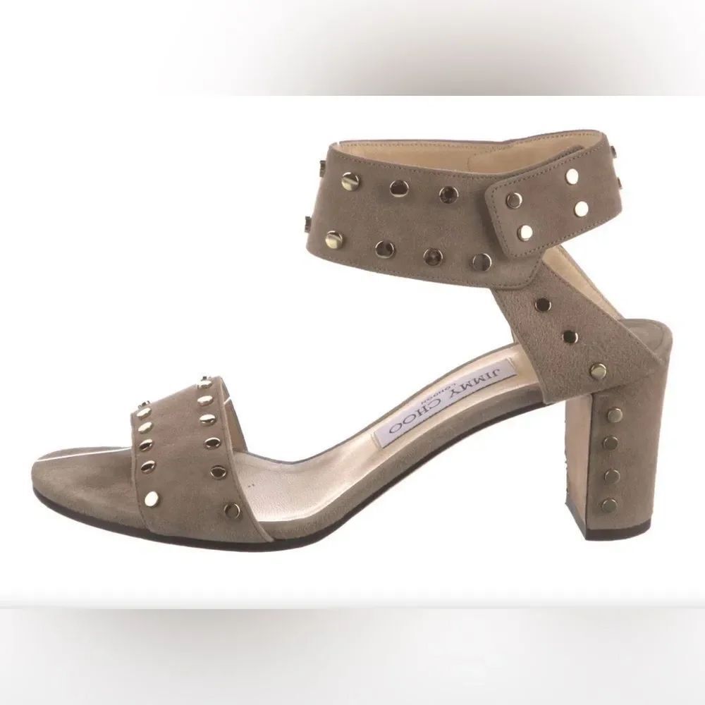 Jimmy Choo Beige Studded Sandals  suede Leather Studded Accents Sandal size 36